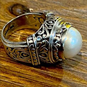 White Mabe Pearl Silver Solitaire Ring